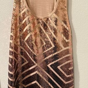 BCBGMaxAzria Sequin Geometric Tank Top - Gold and Brown
